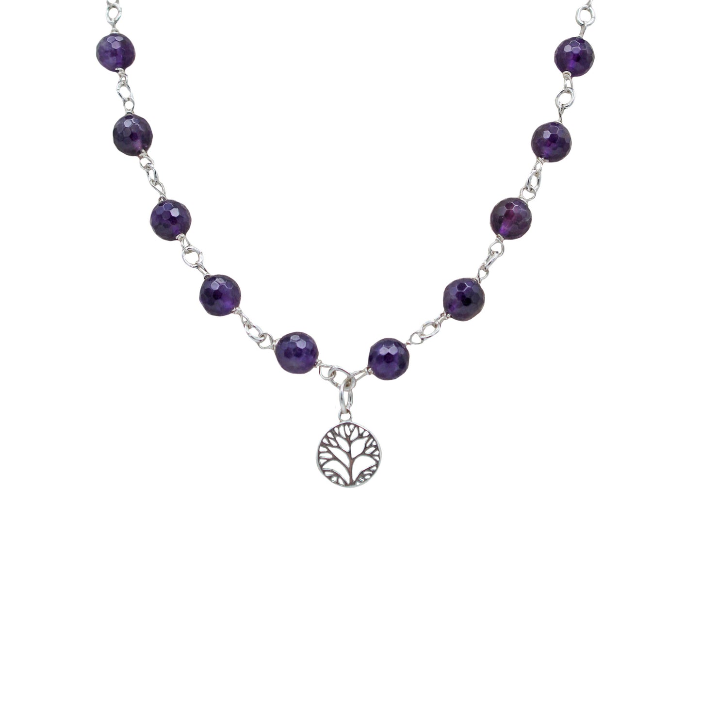 Faceted Amethyst Beads with Tree of Life