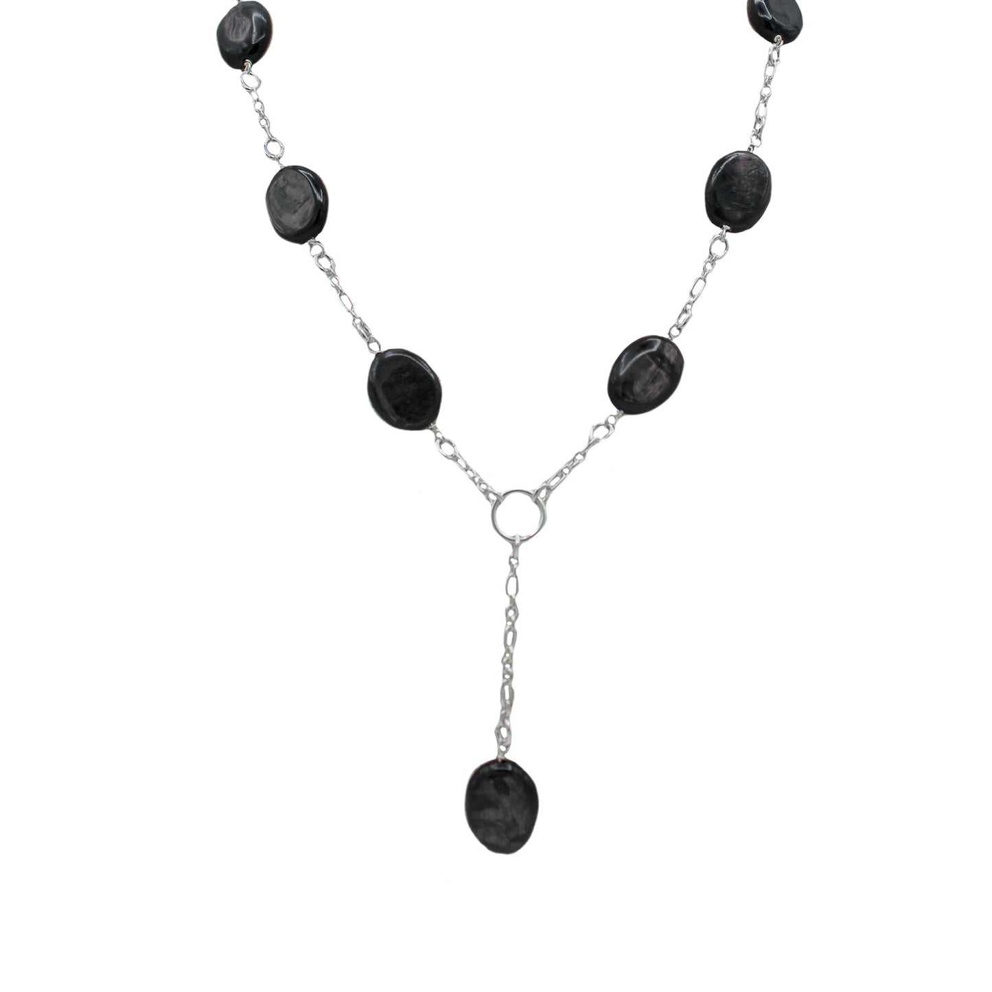 Black Agate Rosary Style Necklace