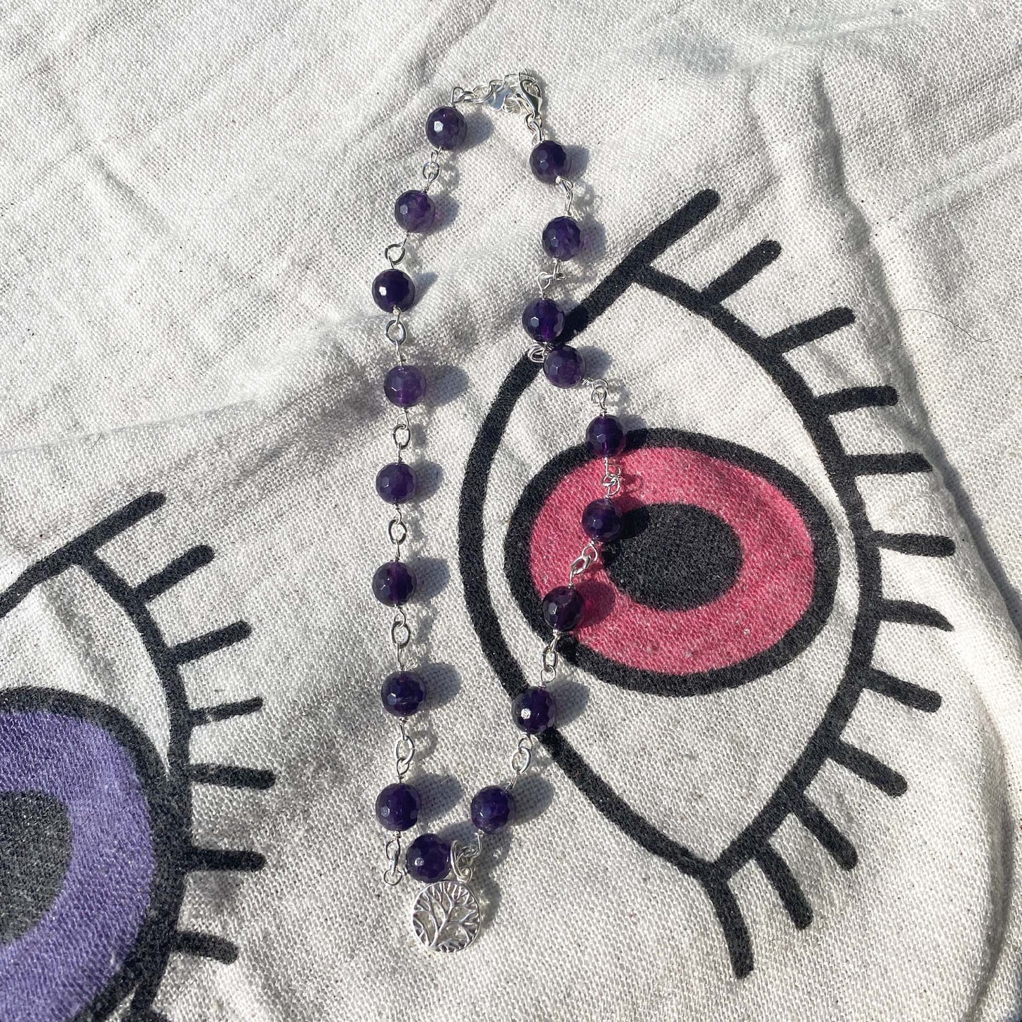 Faceted Amethyst Beads with Tree of Life