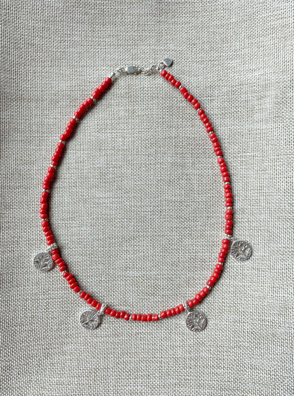 Sterling Silver Red Beaded Tree of Life Necklace