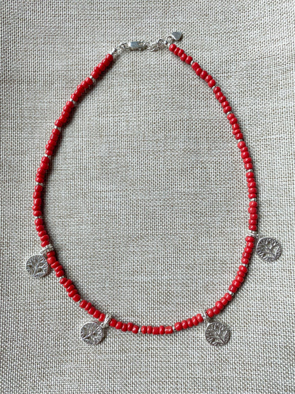 Sterling Silver Red Beaded Tree of Life Necklace