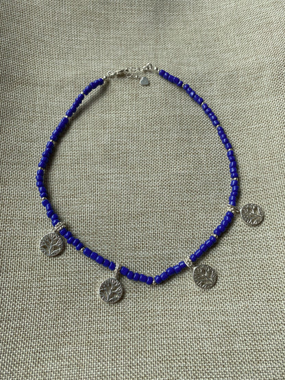 Sterling Silver Blue Beaded Tree of Life Necklace