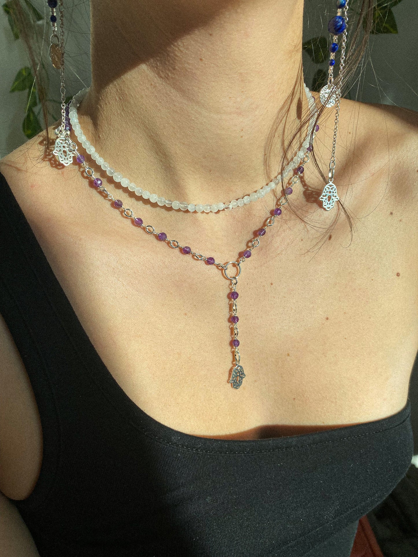 Amethyst Rosary Style Necklace