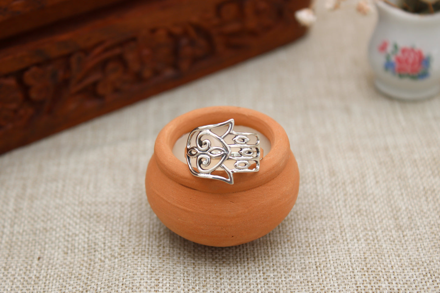 Sterling Silver Wrapped Hamsa Hand Ring