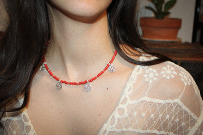 Sterling Silver Red Beaded Tree of Life Necklace
