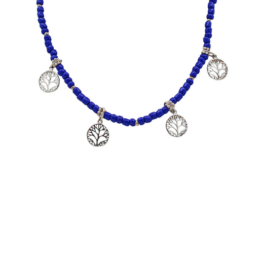 Blue Beads & Tree of Life Charms Necklace